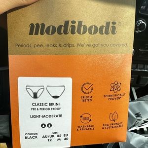 Modibodi Period/Pee Panty Classic Bikini Light-Moderate Size M Black